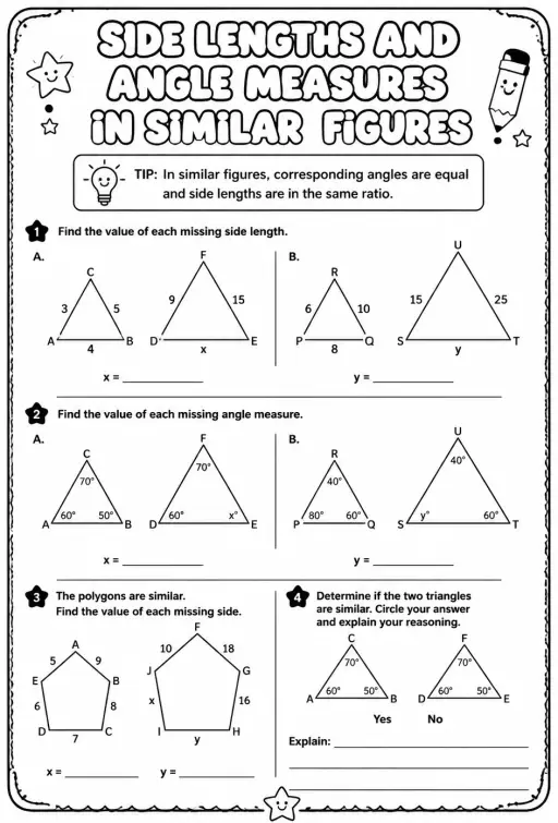 Side lengths and angle measures in similar figures