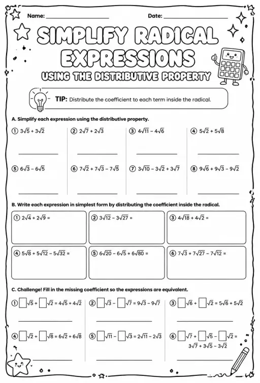 Simplify radical expressions using the distributive property