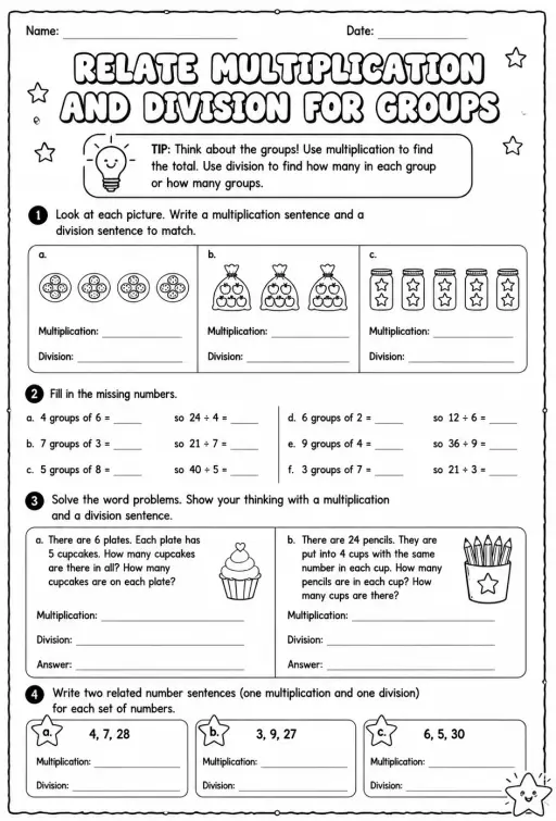 Relate multiplication and division for groups