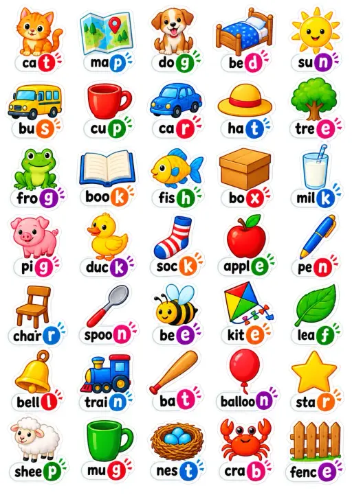 Phonics Word Cards English Vocabulary Stickers