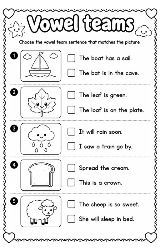 Choose the vowel team sentence that matches the picture