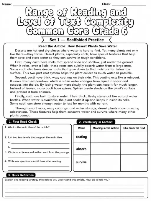 Range of Reading and Level of Text Complexity Common Core Grade 6