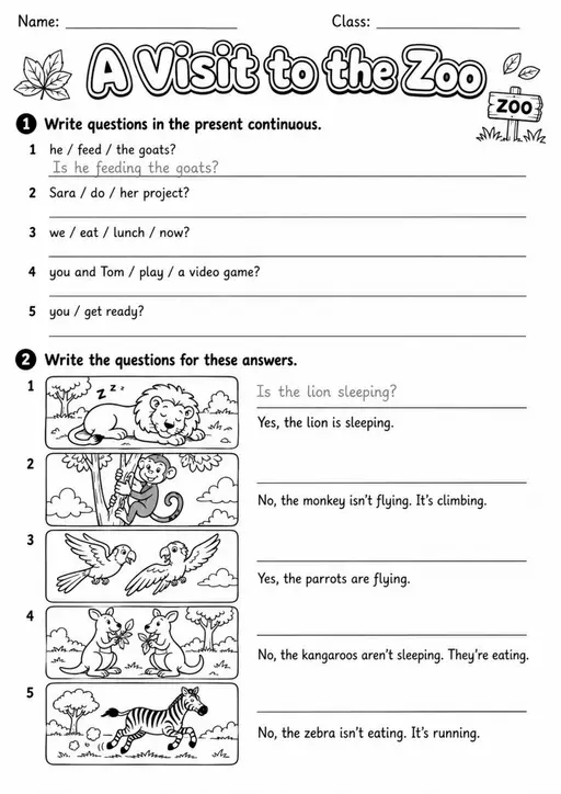 Present Continuous: A Visit To The Zoo 2 | Grades 3-4 Grammar Worksheet