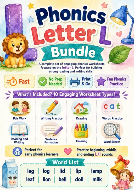 Letter L Phonics Worksheets Pack