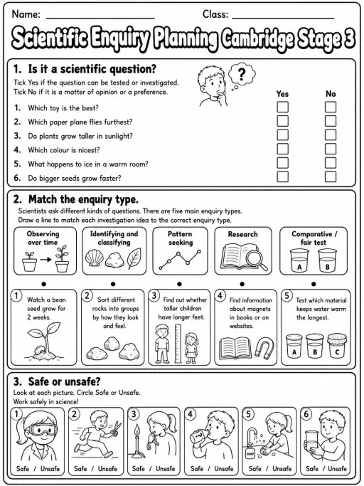 Scientific Enquiry Planning Cambridge Stage 3