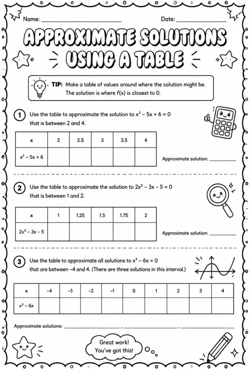Approximate solutions using a table