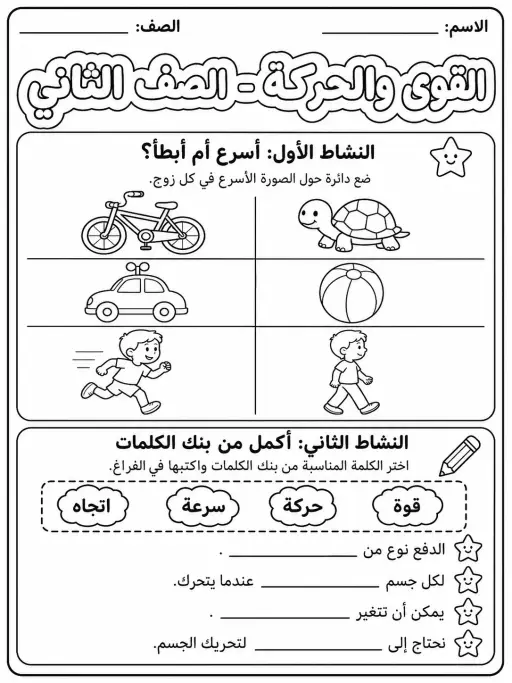 القوى والحركة - الصف الثاني