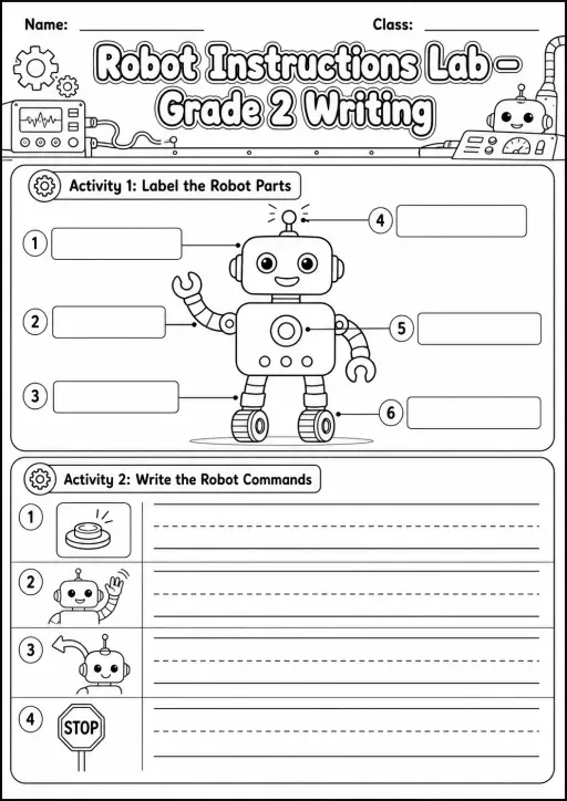 Robot Instructions Writing Lab Worksheet Pack