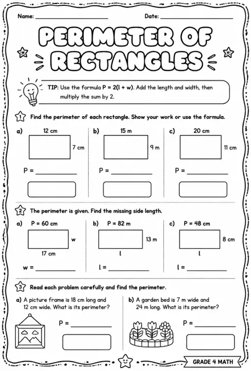 Find the perimeter of rectangles using formulas