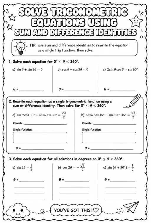 Solve trigonometric equations using sum and difference identities