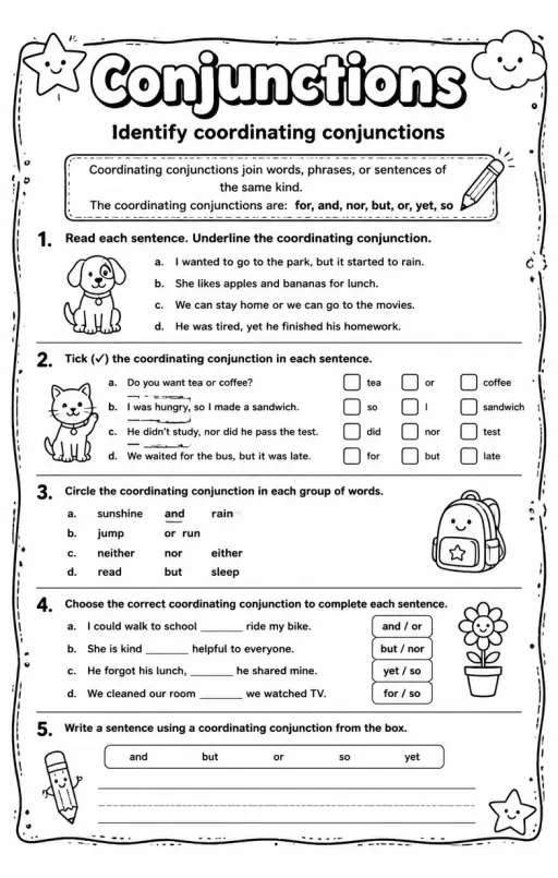Identify coordinating conjunctions