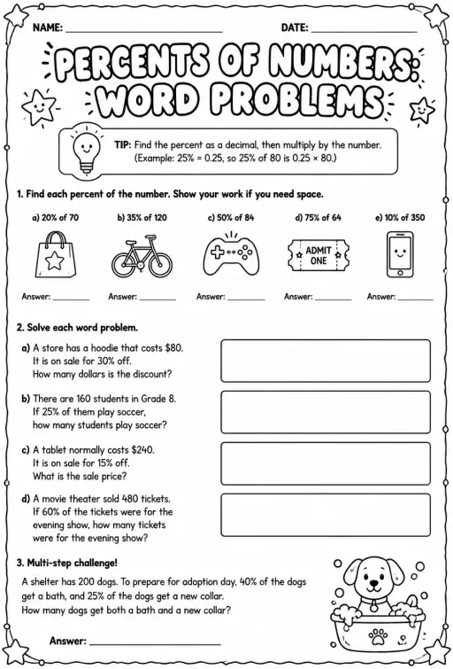 Percents of numbers: word problems