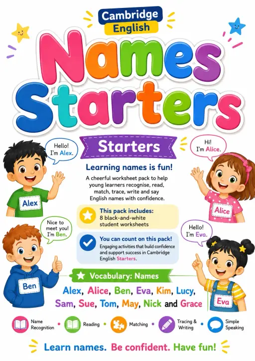 Names Starters Vocabulary Worksheet Pack