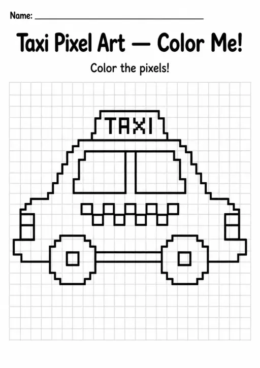 Taxi Pixel Art Coloring Page