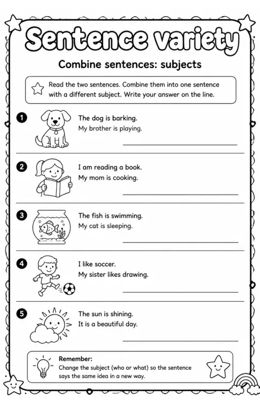 Combine sentences: subjects