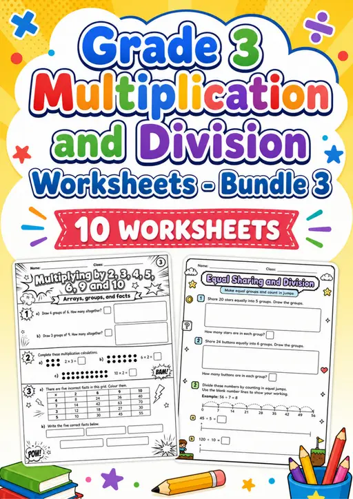 Grade 3 Multiplication and Division Worksheets - Pack 3