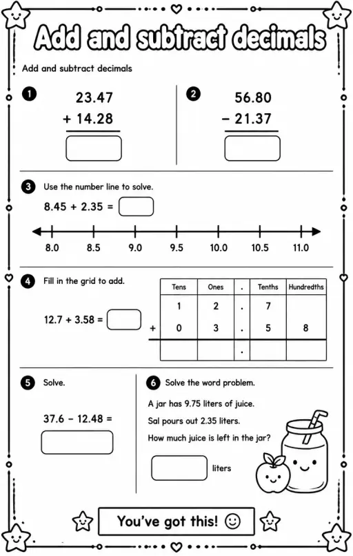 Add and subtract decimals