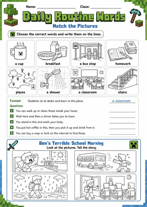 Cambridge MOVERS - Daily Routine Words | Free Worksheet