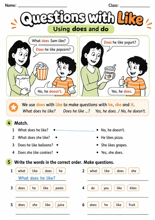 Questions With Like | Grades 2-3 Grammar Worksheet