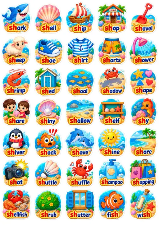 Sh Words Picture Set English Vocabulary Stickers