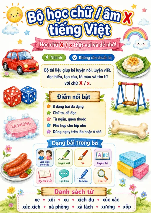 Vietnamese Letter X Phonics Worksheets Pack preview