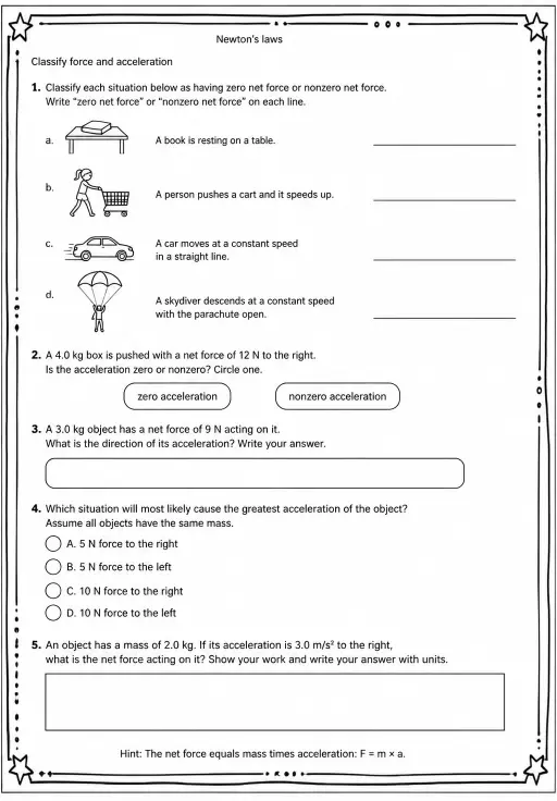 Classify force and acceleration