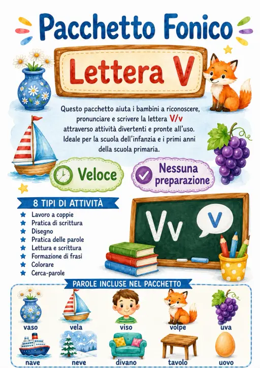 Italian Letter V Phonics Worksheets Pack