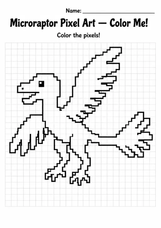 Microraptor Pixel Art Coloring Page