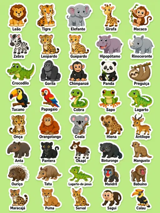 Animais selvagens - Folha de adesivos imprimíveis