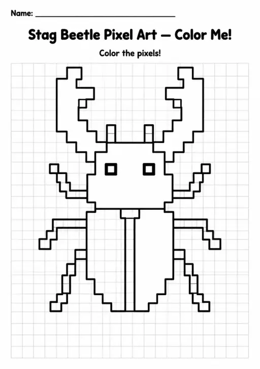 Stag Beetle Pixel Art Coloring Page