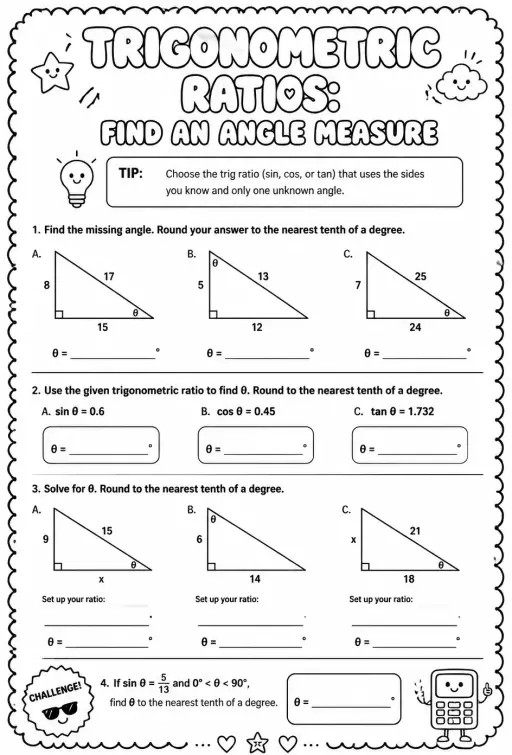 Trigonometric ratios: find an angle measure