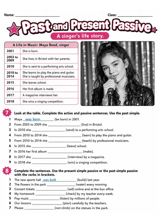 Past And Present Passive | Grade 5 Grammar Worksheet