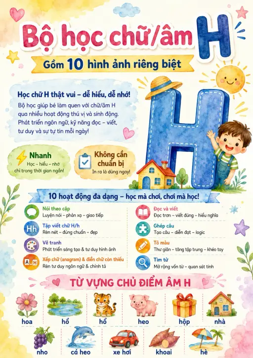 Vietnamese Letter H Phonics Worksheets Pack