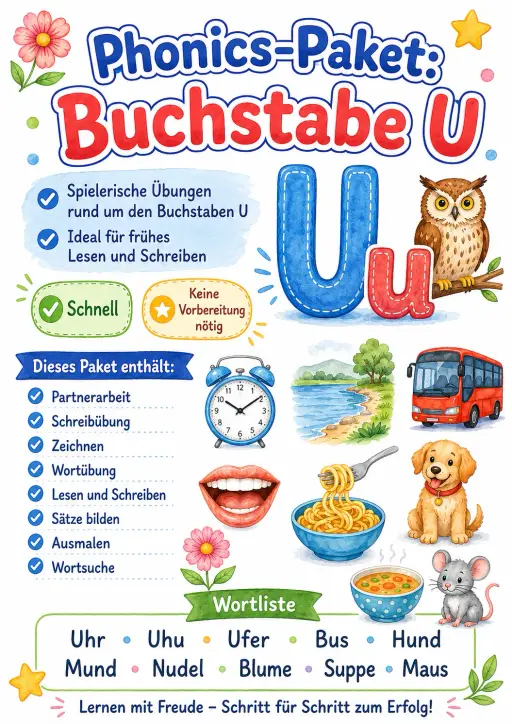 German Letter U Phonics Worksheets Pack