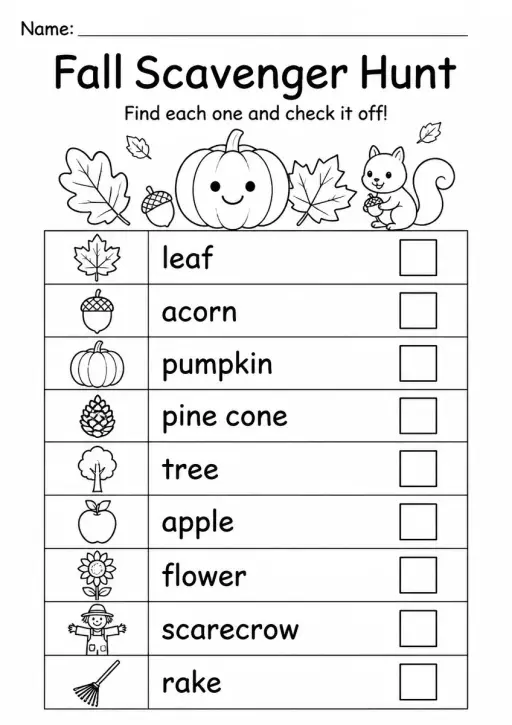 Fall Scavenger Hunt — Kindergarten