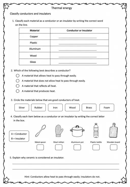Classify conductors and insulators