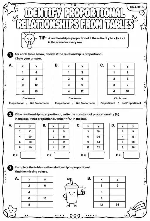 Identify proportional relationships from tables