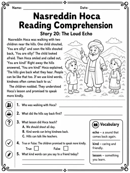 Nasreddin Hoca Reading Comprehension: The Loud Echo