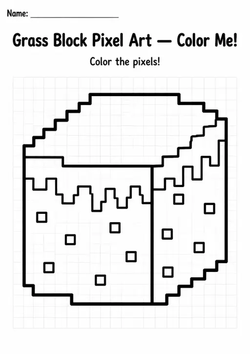 Grass Block Pixel Art Coloring Page