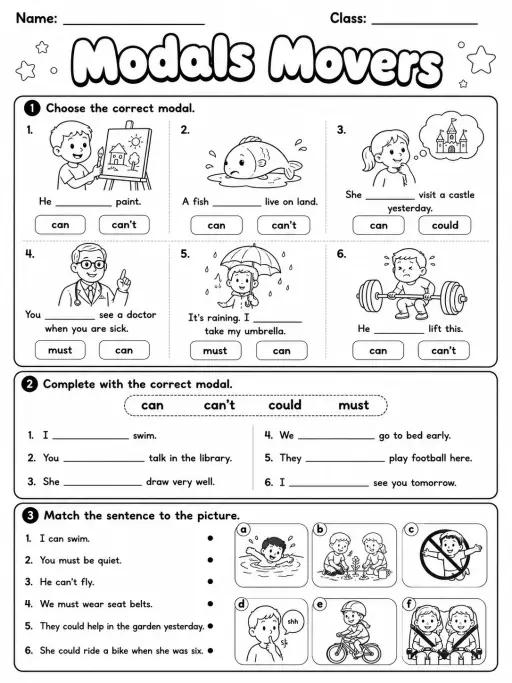 Modals Movers Vocabulary Worksheet Pack