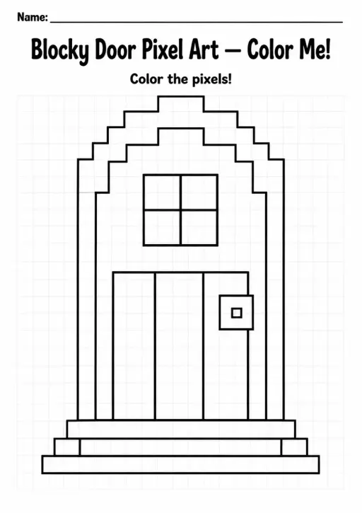 Blocky Door Pixel Art Coloring Page
