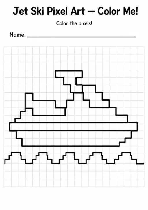 Jet Ski Pixel Art Coloring Page