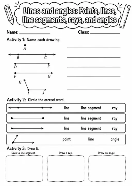 Grade 4 Lines And Angles Math Worksheet Pack