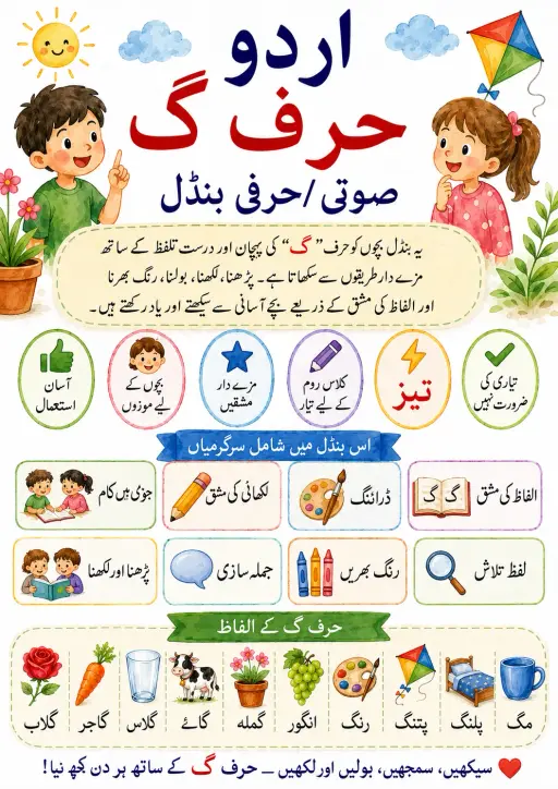 Urdu Letter ک Phonics Worksheets Pack