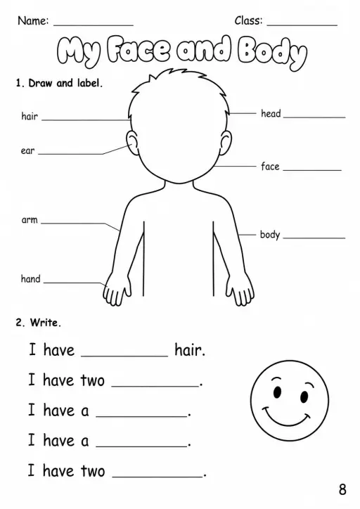 The Body and the Face Starters Vocabulary Worksheet Pack