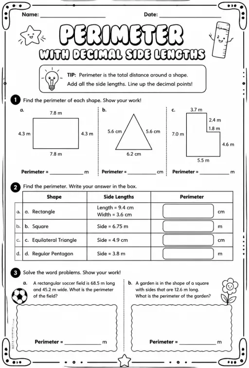 Perimeter with decimal side lengths