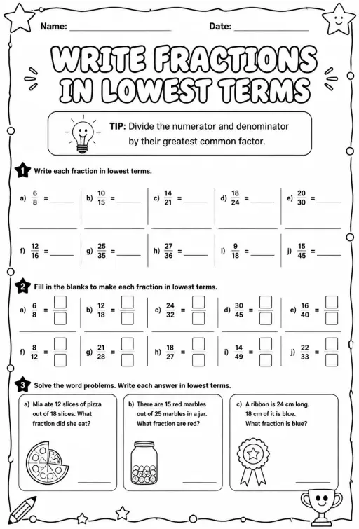 Write fractions in lowest terms