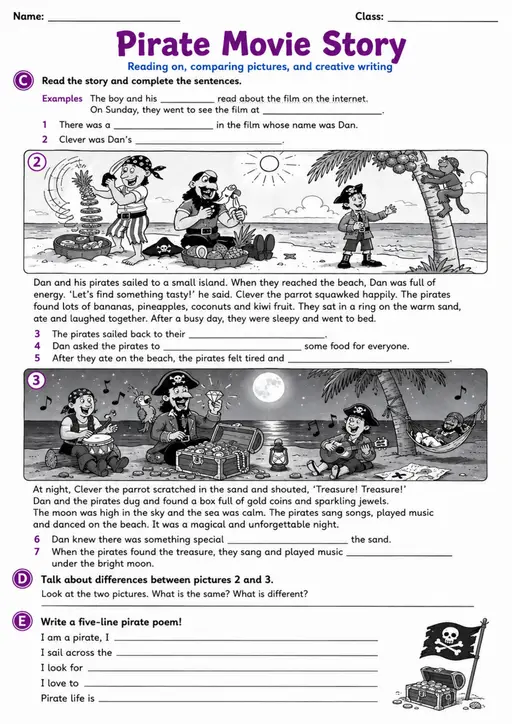 Cambridge MOVERS - Pirate Movie Story | Free Worksheet
