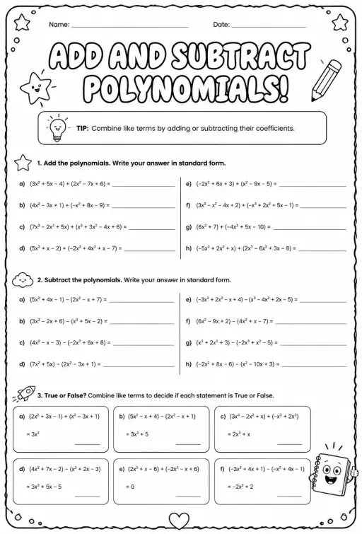 Add and subtract polynomials
