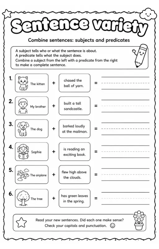 Combine sentences: subjects and predicates